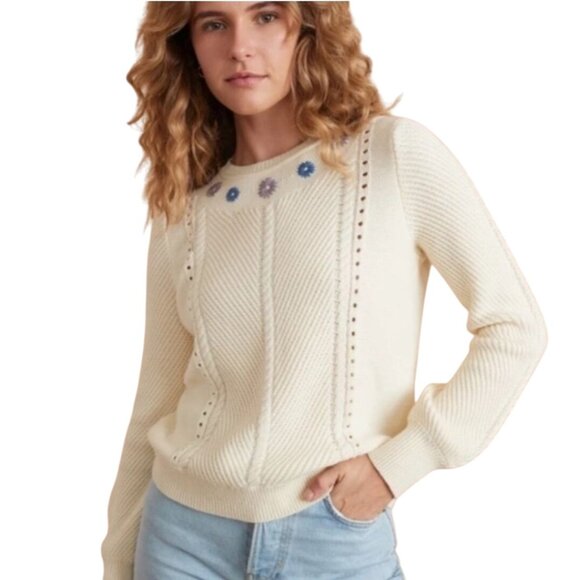 Marine Layer Jada Crewneck womens sweater ivory sz Medium pullover knit new - Picture 1 of 16
